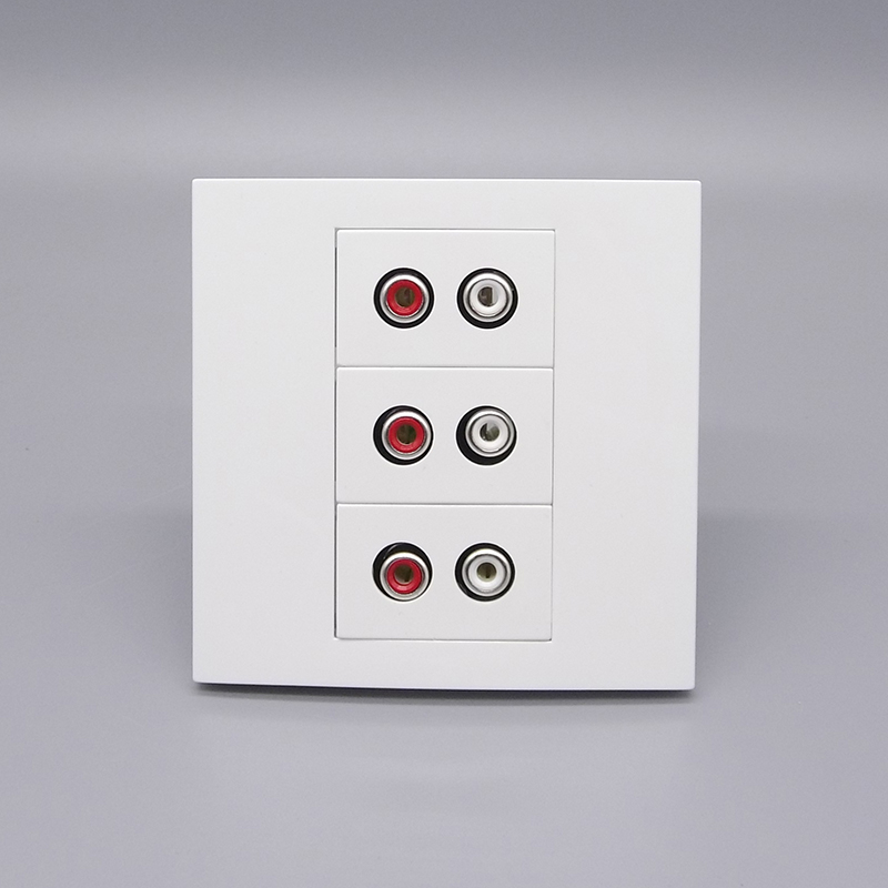 Type 86 THREE RED WHITE LOTUS AUDIO SOCKET PANEL RCA SIX HOLES AV LOTUS AUDIO FREE SOLDER WIRE SOCKET