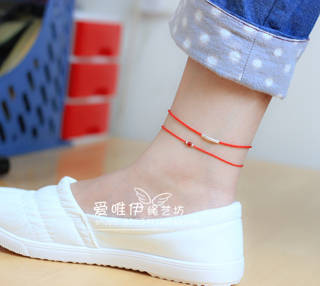 Sansheng III Peach Blossom Yunnen Year Red Chain Bracelet Vòng tay đan bằng tay Chuỗi đơn giản Tránh nữ - Vòng chân lắc chân nữ vàng đẹp