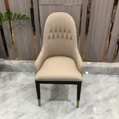 Modern simple light luxury solid wood chair soft leather chair fabric hotel dining chair backrest armchair new Chinese style