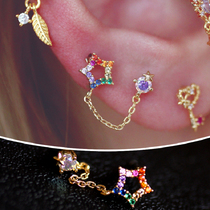 Star small cute earrings love Diamond five-pointed star Korean goods ear bone nail female personality ear bone nail double ear hole