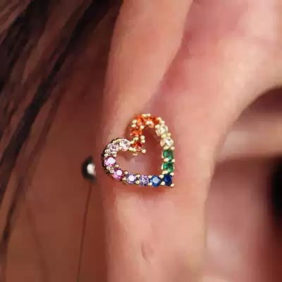 Love ear needles Korean rainbow micro-set diamonds sleep without picking temperament cute mini ear bone nail jewelry female IU