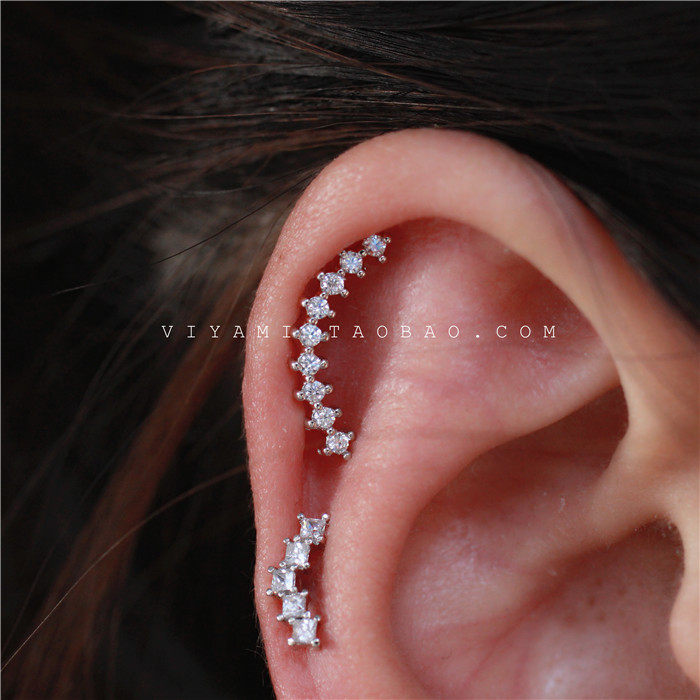 Yin Enhui Tongan ear bone nail arched row drill minimalist crystal earbuds Korea cochlear female cartilage ear pin