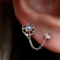 Baroque star compass earrings Korean two earrings Crystal tassel exquisite double earrings screw ear bone nail female