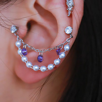 Two earrings one-piece female Korean Harajuku wind ear bone screw screw buckle ear chain double ear hole