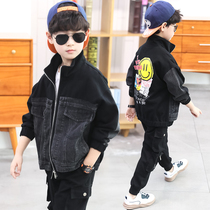 Boy Clothing Boy Denim Jacket Jacket Spring Autumn Clothing 2022 New Children CUHK Child Handsome Ocean blouses Korean version of the wave