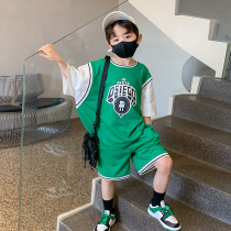 Boy Clothing Boy Summer Clothing Suit Sports Basketball Clothes 2022 New CUHK Child short sleeves Two sets of red tides