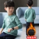 Áo thun bé trai nhung dài tay kẻ sọc cao cổ 2018 mới to boy mùa thu và mùa đông dày áo sơ mi ấm áp