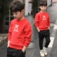 Áo thun bé trai nhung dài tay kẻ sọc cao cổ 2018 mới to boy mùa thu và mùa đông dày áo sơ mi ấm áp