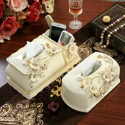 European-style ceramic multifunctional tissue box Practical creative living room coffee table toilet paper box retro home decoration ornaments