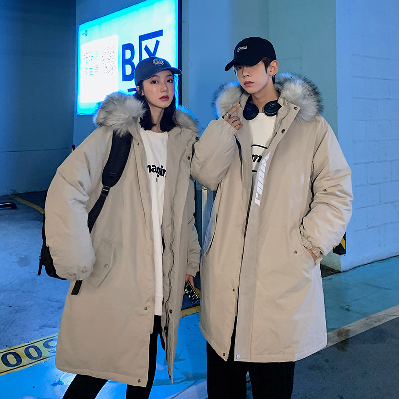 2022 couple's down jacket men's winter new Hong Kong style mid-length version of the tide brand casual flow handsome over the knee couple jacket