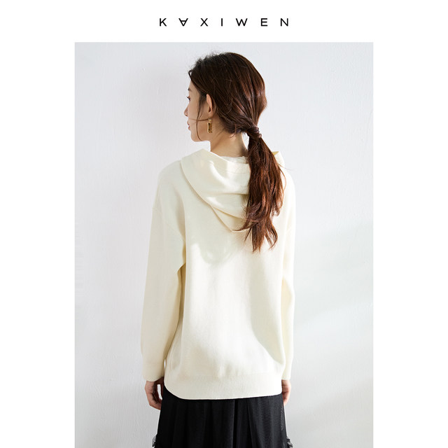 Ya Qianwen knitted sweatshirt ແມ່ຍິງລະດູຫນາວ 2023 ໃຫມ່ hooded ບາງວ່າງ pullover sweater jacket ເທິງຂອງແມ່ຍິງ