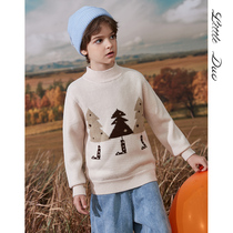 Childrens sweater round neck pullover inside the sweater tide autumn and winter new middle and large children thickened base boys cardigan