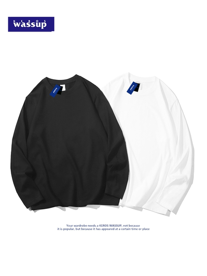 买一送一重磅纯棉长袖t恤男秋冬纯色白色卫衣内搭上衣白t女打底衫