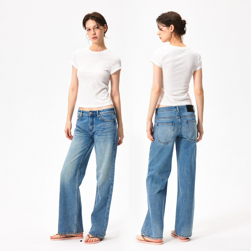 Ycore 001 Ice Blue Washed Low-Rise Straight-Leg Casual Jeans