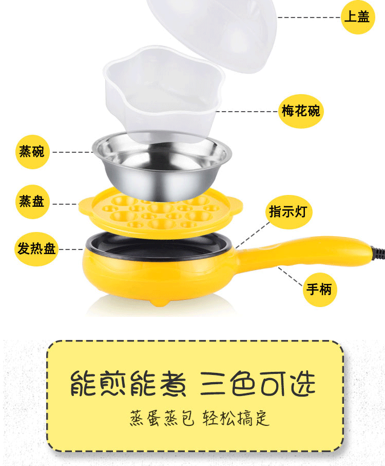 noi lau mini Trứng ốp lết đôi luộc trứng hấp điện nướng chảo mini rán chảo ăn sáng máy đa năng không dính chảo chiên điện - Nồi trứng nồi hấp kính