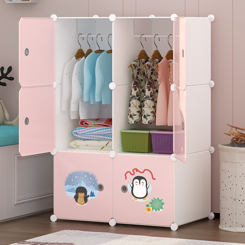 Simple children's wardrobe cartoon plastic combination baby baby child hanging economical wardrobe storage locker