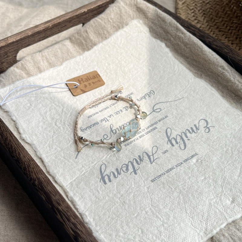 Haiian Original Handmade | Natural Gemstone Aquamarine High-Quality Bracelet Raw Stone Super Fairy Fresh Niche Bracelet
