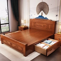 Đôi giường gỗ 1,8 m lưu trữ hộp ngăn kéo cao giường ngủ giường ngủ 1,5m Trung Quốc cổ đồ nội thất giả gỗ gụ phòng ngủ - Giường giường ngủ cho bé gái