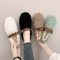 Wool shoes women with heels office mall counter plus velvet warm household fashion bag with cotton slippers winter wear