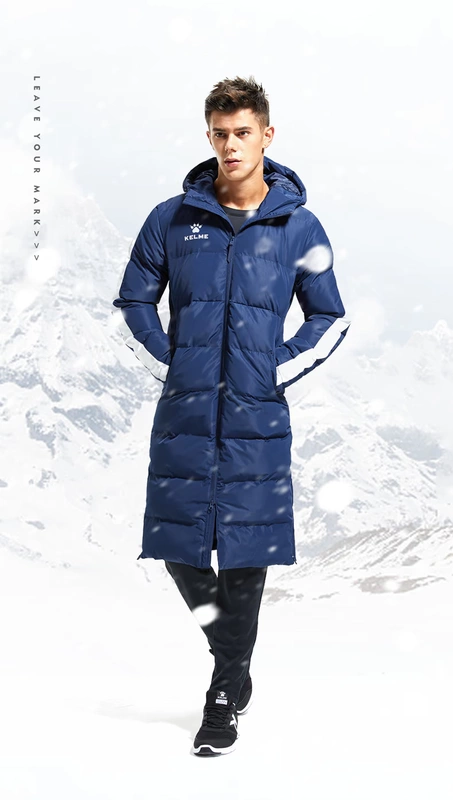 KELME Kalmei 18 quần áo cotton dành cho người lớn mùa đông mới có mũ trùm đầu thể thao với áo khoác dài qua đầu gối dày áo phao đại hàn nam