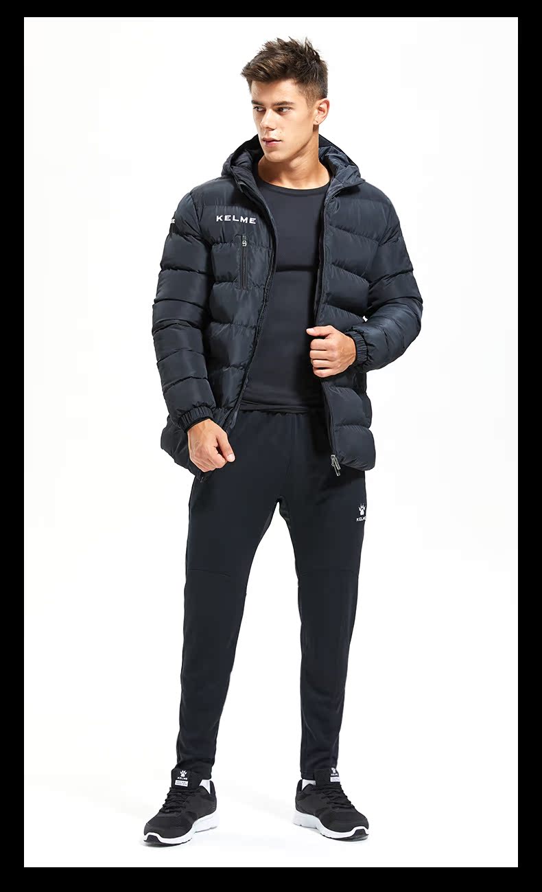 Áo khoác thể thao nam mùa đông KELME Kalmei trong phần dài của quần áo trẻ em có mũ trùm đầu ngoài trời áo phao nam mũ lông