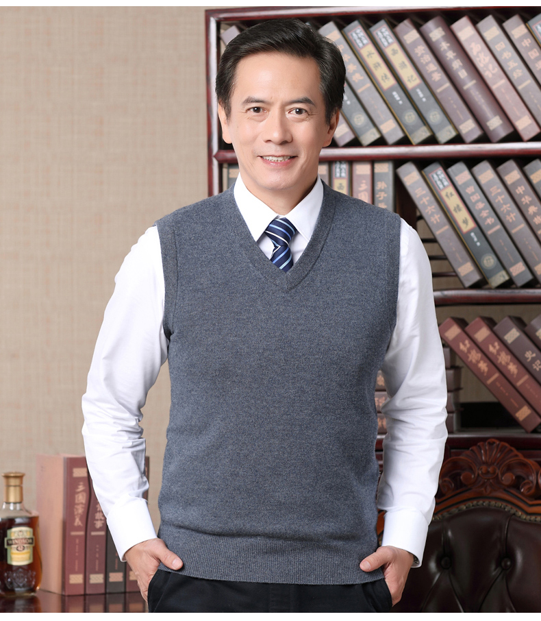 Mùa thu và mùa đông trung niên đan áo len dày vest vest nam trung niên áo len tinh khiết cha mặc áo cổ chữ V áo thun nam hàng hiệu