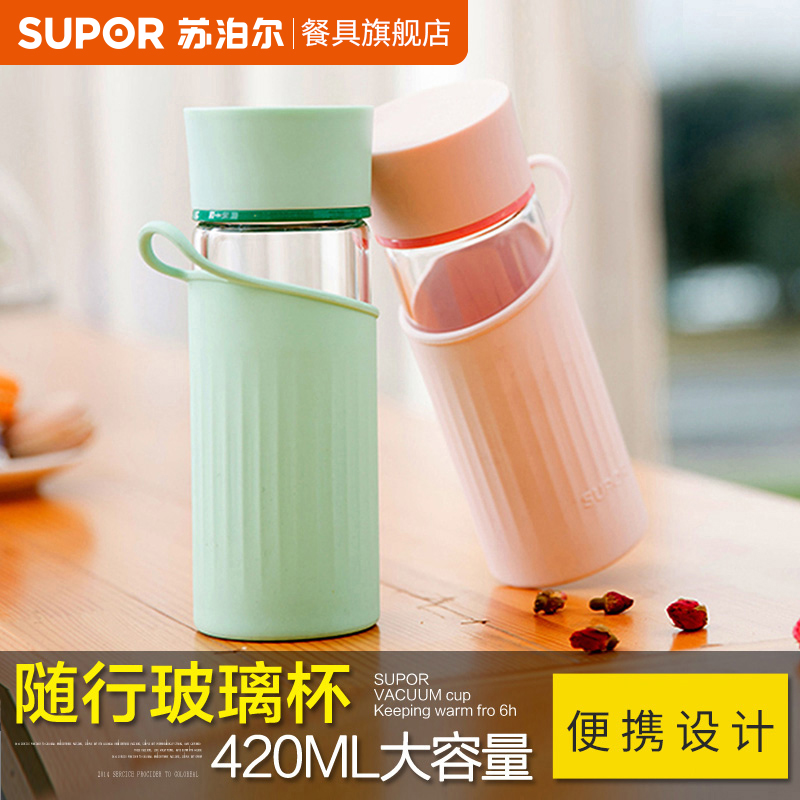 Supor glass Cup for men and women with cup water heat resistant portable single layer with lid portable office tea cup