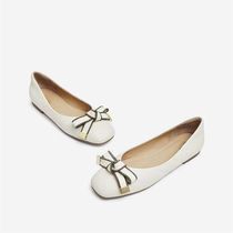 Beautiful flat-bottomed butterfly knot single shoe woman 2022 autumn new light mouth rice white soft bottom casual sloppy shoes grandma shoes