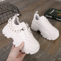 Thick bottom womens shoes 2022 spring new head layer of cow leather lacing up 8CM ultra light comfort womens old daddy shoe tide