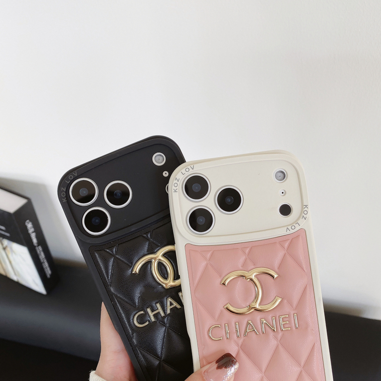Quilted Leather Pattern With Gold Emblem & Lanyard Strap – Pro/Plus/Max/Air – 17, 16, 15, 14, 13, 12 iPhone Case