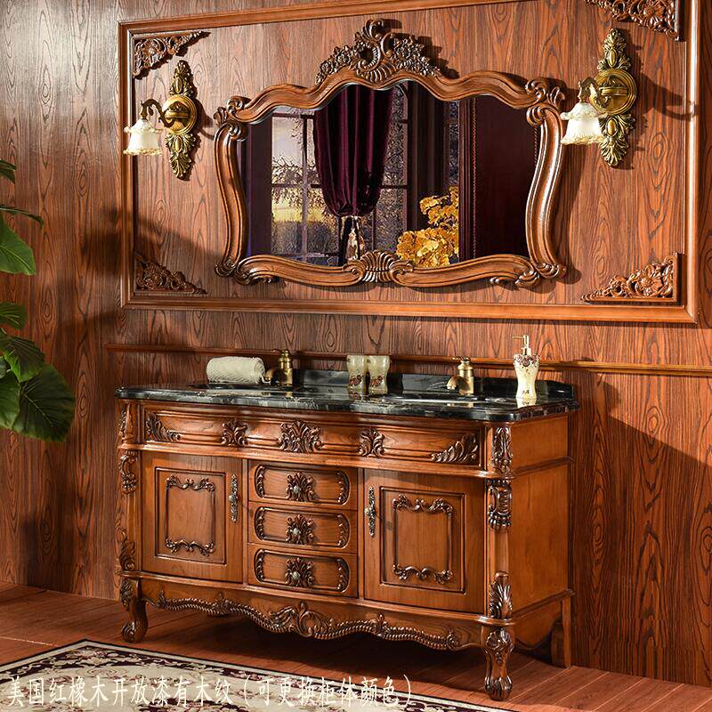 European bathroom cabinet red oak floor bath cabinet combination antique sink dressing room solid wood double groove washbasin washbasin
