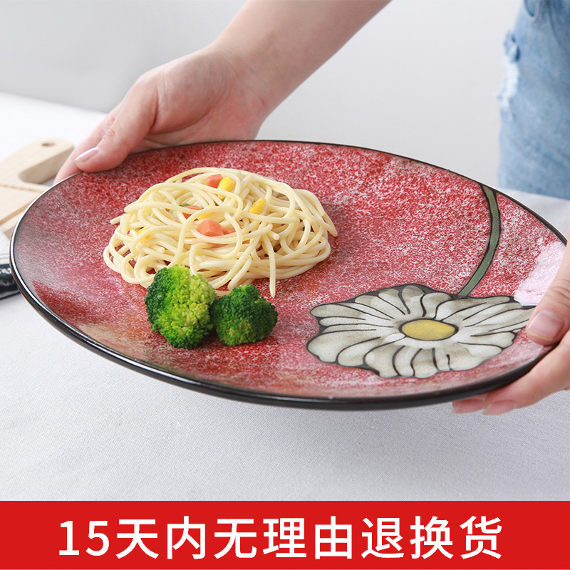 Domestic large fish dish creative oval restoring ancient ways yuquan 】 【 Korean hand - made ceramic plates under the glaze color LIDS