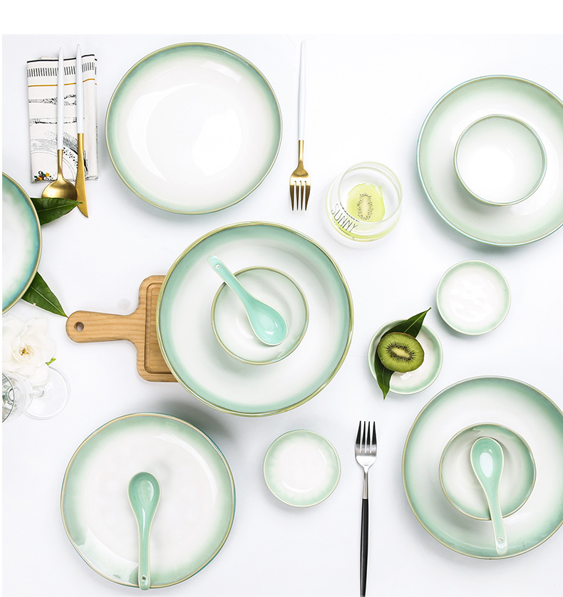 Green lotus yuquan 】 【 contracted tableware suit European home dishes Chinese dishes ceramics tableware