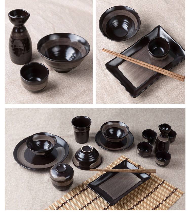 Black temmoku yuquan 】 【 Japanese dishes dishes suit retro checking ceramic bowl home plate