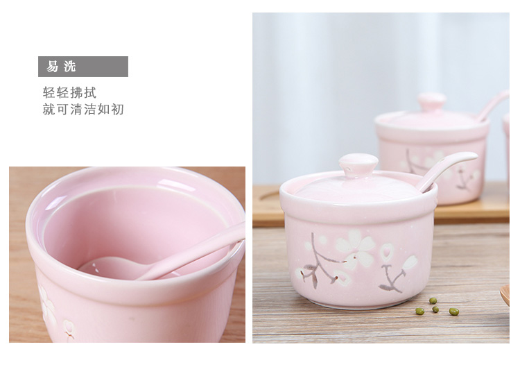 "Yuquan" cherry flavored with cover ceramic pot of salt sugar jar of sauce condiment bottles of creative box of three - piece suit