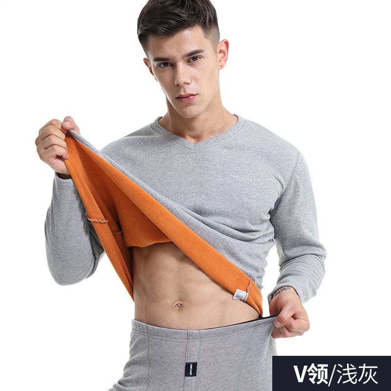 Nam Cực cộng nhung ấm đồ lót hai mảnh mens phù hợp và womens mùa thu và mùa đông sản phẩm mới cộng với quần mùa thu dày.