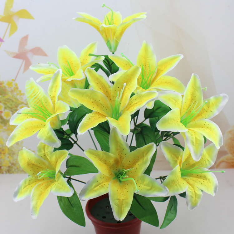 12 hoa nhân tạo lily phòng khách nhà trang trí phòng ngủ hoa cưới vòm nhà máy bó hoa trực tiếp - Hoa nhân tạo / Cây / Trái cây giả hạc