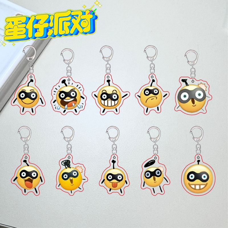 Egg Party Funny Egg Little Black Eyes Expression Pack Double-Sided Acrylic Keychain Decoration Backpack Pendant Gift