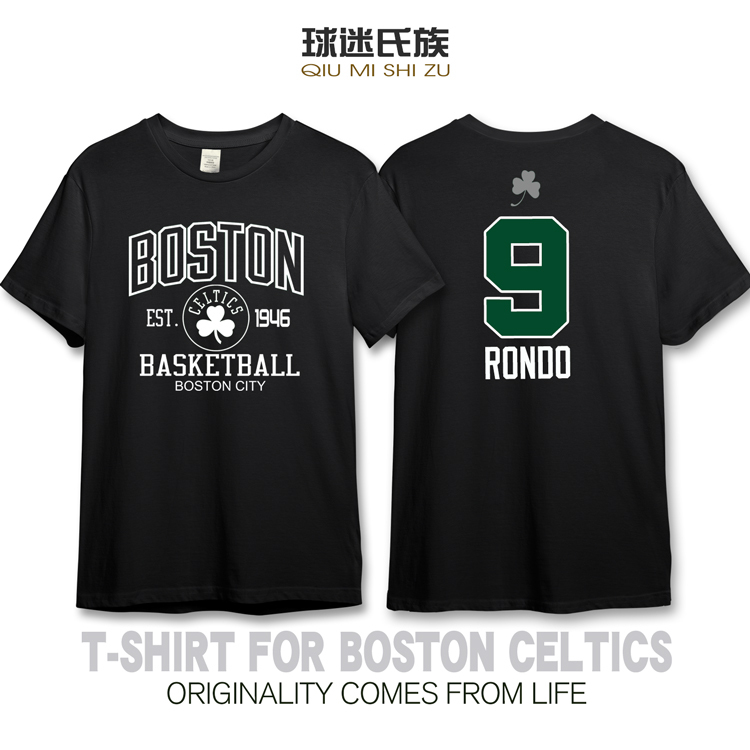 Summer Short-Sleeved Celtics Team Rajon Rondo Jersey T-Shirt Pure Cotton Round Neck Sports Casual Simple