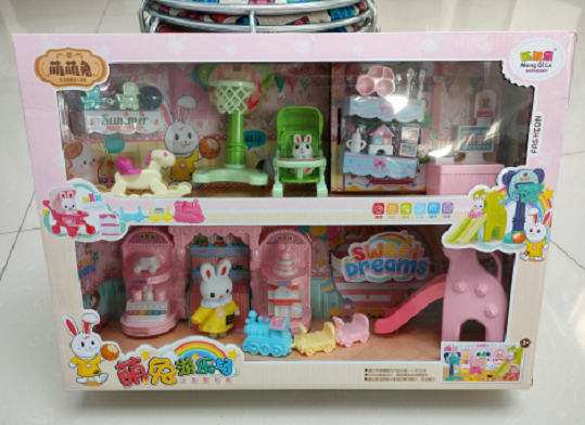933 Cute Rabbit Amusement Park Slide Trojan Horse Suit Girls Play House Wine Mixed Batch of Children's Toys