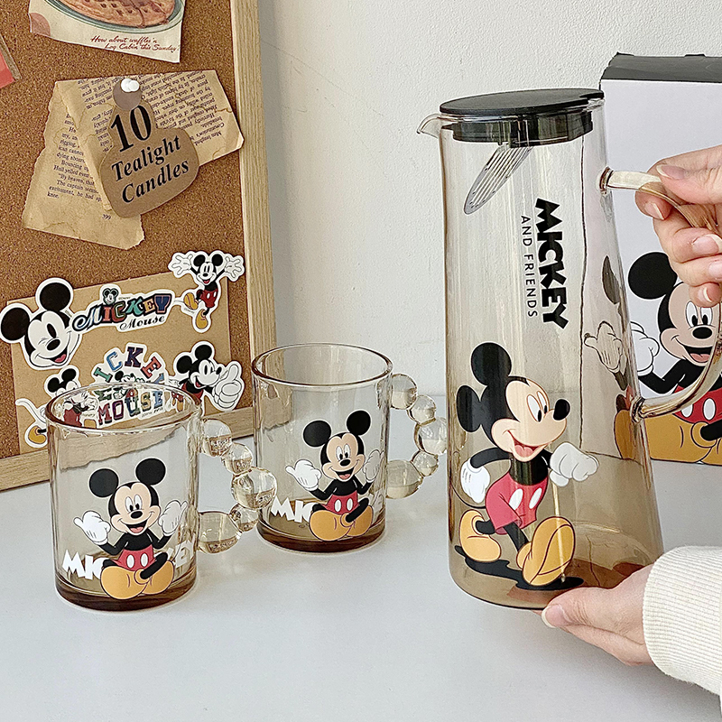 Disney Mickey Water Cup Set Cartoon Mickey Mouse Glass Cup Living Room Family Hospitality Cup Tea Cup Home Use