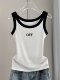 Slim-Fit Color-Blocked Camisole for Women, European Style, 2026 Summer New Pure Cotton Outerwear Design, White Top