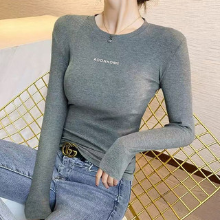 Slim-Fit Pure Cotton Fleece-Lined Base Shirt for Women, Long-Sleeved Top for Layering, European Style 2025 Autumn and Winter New High-End T-Shirt