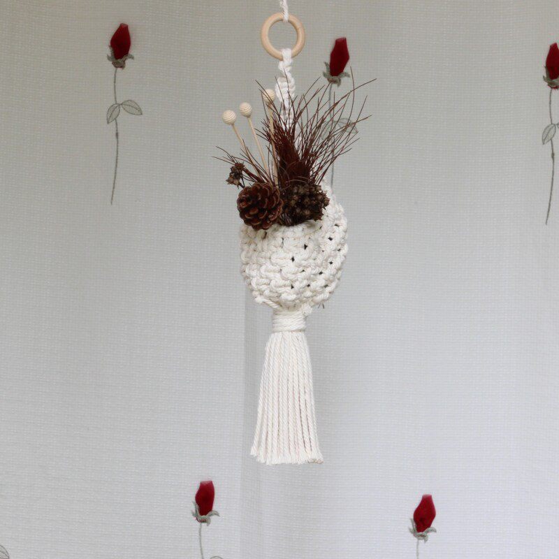 Green plants hanging basket tapestry handmade woven hanging rope hanging net pocket flowerpot wall decoration balcony flowerpot wall hanging