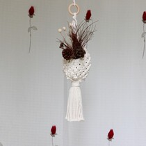 Green plant hanging basket tapestry hand-woven lanyard hanging net bag flower pot wall decoration balcony decorative pot flower basket wall hanging