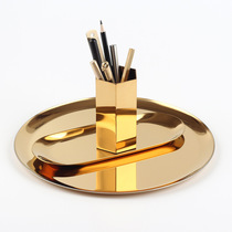 Nordic ins metal tray golden jewelry storage storage plate pen holder vase simple home color ornaments