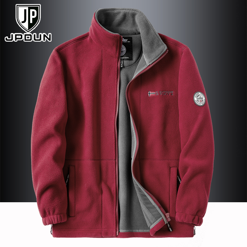 Polar Fleece Jacket for Men in Autumn and Winter, Double-Sided Fleece-Lined, Thickened Stand-Up Collar Sweatshirt, Cardigan, Loose, Windproof, Warm Fleece Jacket