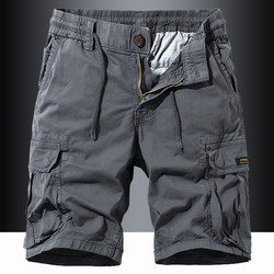 Men's Work Shorts with Multiple Pockets, Pure Cotton, Drawstring, Trendy Casual Mid-Length Pants, Loose Summer Pants