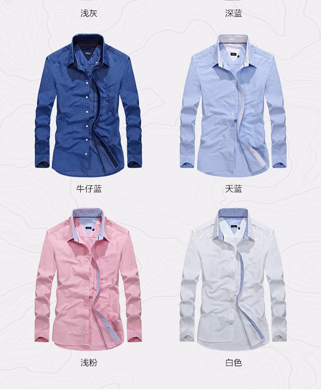 Áo sơ mi cotton oxford nam phiên bản Hàn Quốc của xu hướng Slim đẹp trai chạm đáy áo sơ mi trắng tay dài màu xanh - Áo khoác đôi