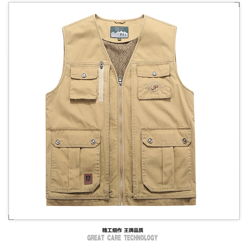 Vest nam ngoài trời trung và già bông nhiều túi mùa xuân và mùa thu vest vai cỡ lớn cha mùa thu chụp ảnh câu cá ao ba lo nam